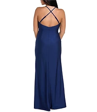 Morgan & Co. Jersey Knit V-Neck Sequin Insert Dress