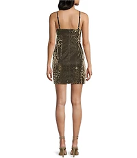 Morgan & Co. Metallic Leopard Print Bust Trim Mini Dress