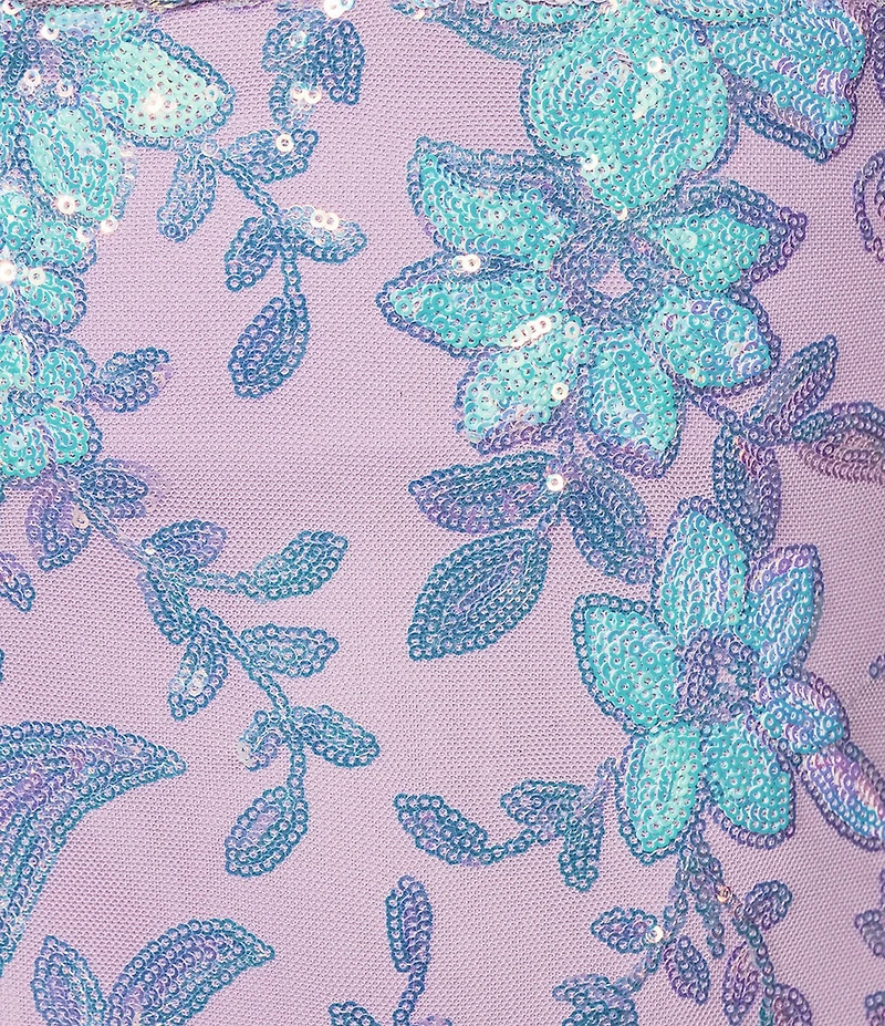 Morgan & Co. Pattern Floral Sequin Bar Back Long Dress