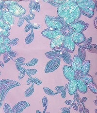 Morgan & Co. Pattern Floral Sequin Bar Back Long Dress