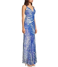 Morgan & Co. Pattern Sequin Cage Back Long Dress