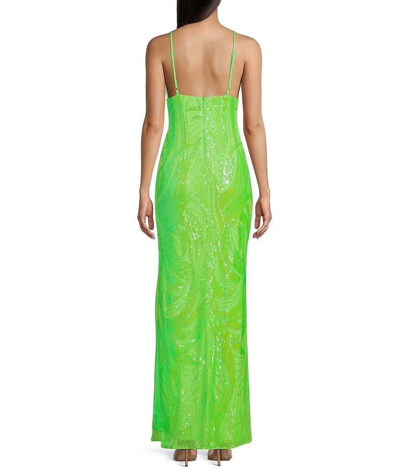 Morgan & Co. Pattern Sequin Lace Long Dress