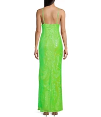 Morgan & Co. Pattern Sequin Lace Long Dress