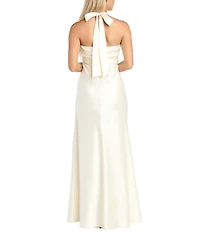 Morgan & Co. Satin Halter Neck Front Cut Out Dress