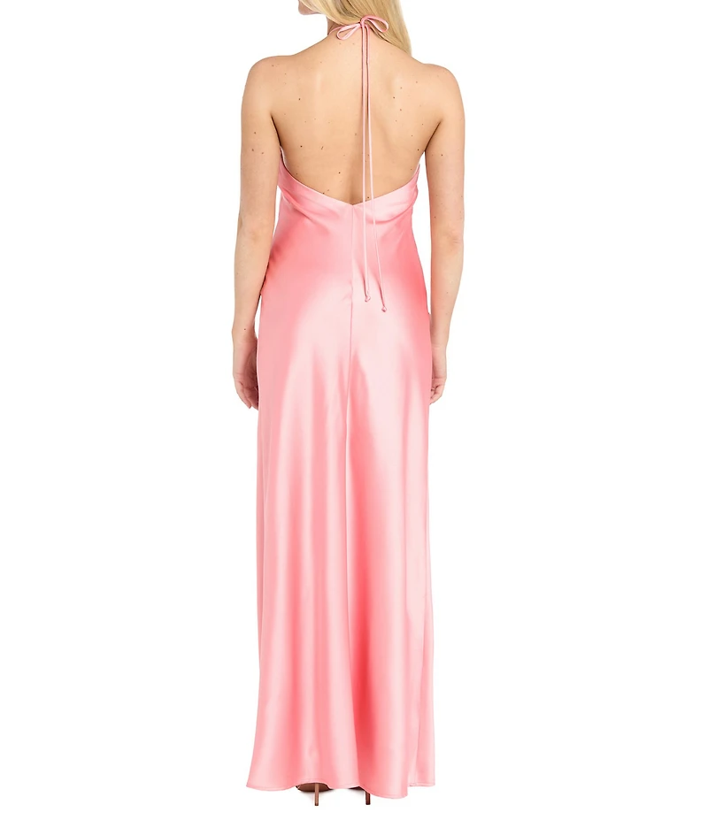 Morgan & Co. Satin Halter Neck Long Dress