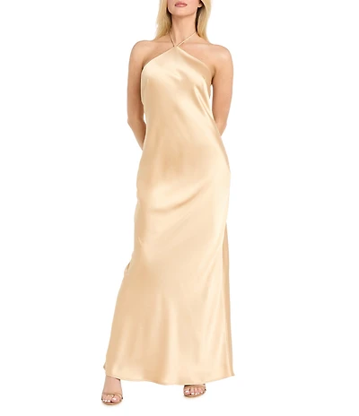 Morgan & Co. Satin Halter Neck Long Dress