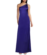 Morgan & Co. Satin One Shoulder Hardware Detail Dress
