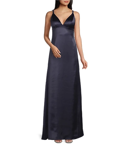 Morgan & Co. Satin V-Neck Bar Back Dress