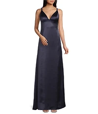 Morgan & Co. Satin V-Neck Bar Back Dress