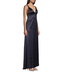 Morgan & Co. Satin V-Neck Bar Back Dress