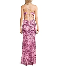 Morgan & Co. Sequin Pattern Contrast Beading V-Neck Spaghetti Strap Dress