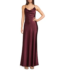 Morgan & Co. Sleeveless Long Spaghetti Strap Charmeuse Draped Front And X Back Long Dress