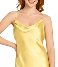 Morgan & Co. Sleeveless Long Spaghetti Strap Charmeuse Draped Front And X Back Long Dress
