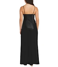 Morgan & Co. Sleeveless Spaghetti Strap Satin Rhinestone Trim Dress