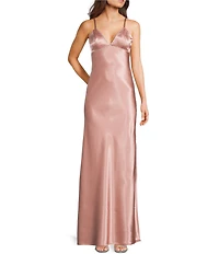 Morgan & Co. Sleeveless Spaghetti Strap Satin Rhinestone Trim Dress