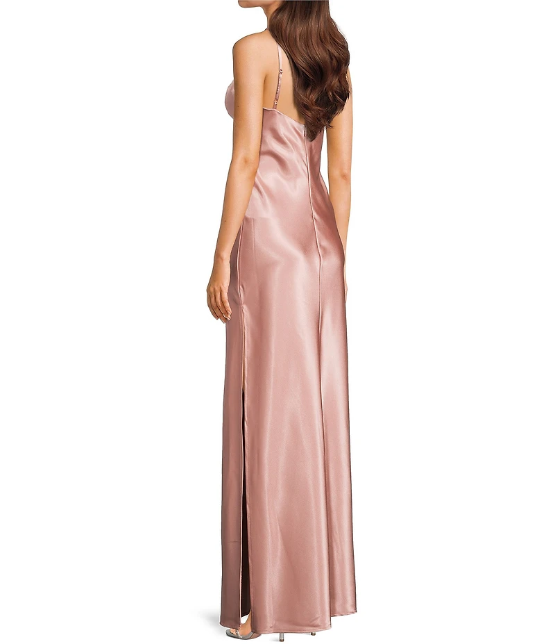 Morgan & Co. Sleeveless Spaghetti Strap Satin Rhinestone Trim Dress