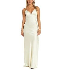 Morgan & Co. Sleeveless Spaghetti Strap Satin Rhinestone Trim Dress