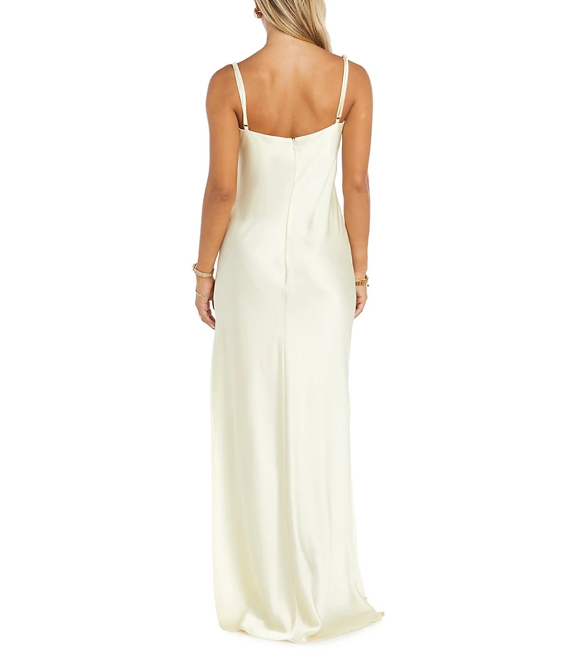 Morgan & Co. Sleeveless Spaghetti Strap Satin Rhinestone Trim Dress