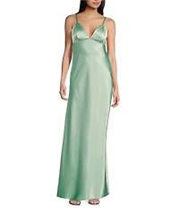 Morgan & Co. Sleeveless Spaghetti Strap Satin Rhinestone Trim Dress