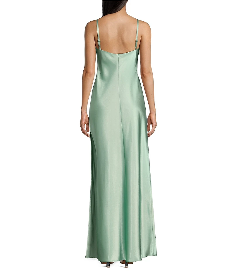 Morgan & Co. Sleeveless Spaghetti Strap Satin Rhinestone Trim Dress