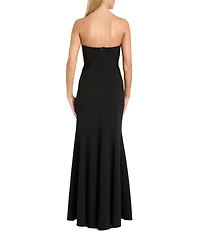 Morgan & Co. Strapless Bustier-Bodice Stretch Scuba Crepe Long Dress