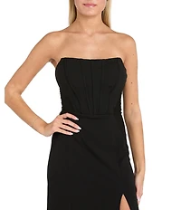 Morgan & Co. Strapless Bustier-Bodice Stretch Scuba Crepe Long Dress