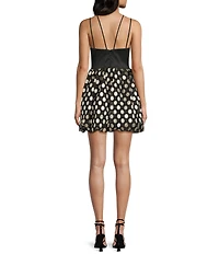 Morgan & Co. Stretch Taffeta Foil Metallic Dot Stone Brooch Bubble Dress