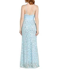 Morgan & Co. Sweetheart V-Neck Paillette Side Slit Long Dress