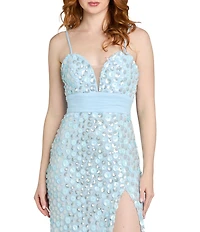 Morgan & Co. Sweetheart V-Neck Paillette Side Slit Long Dress