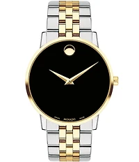 Men's Museum Classic Black Dial Link Two Tone Bracelet Watch