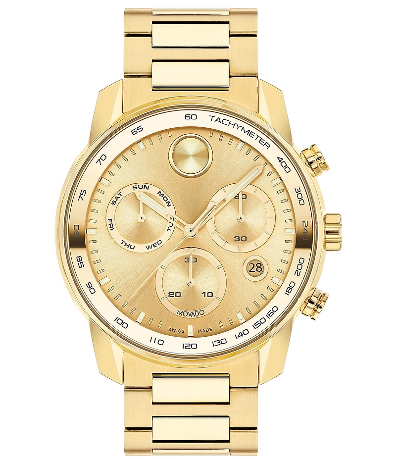 Movado Bold Men's Quartz Chronograph Ionic Plated Gold Stainless Steel Bracelet Watch