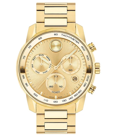 Movado Bold Men's Quartz Chronograph Ionic Plated Gold Stainless Steel Bracelet Watch