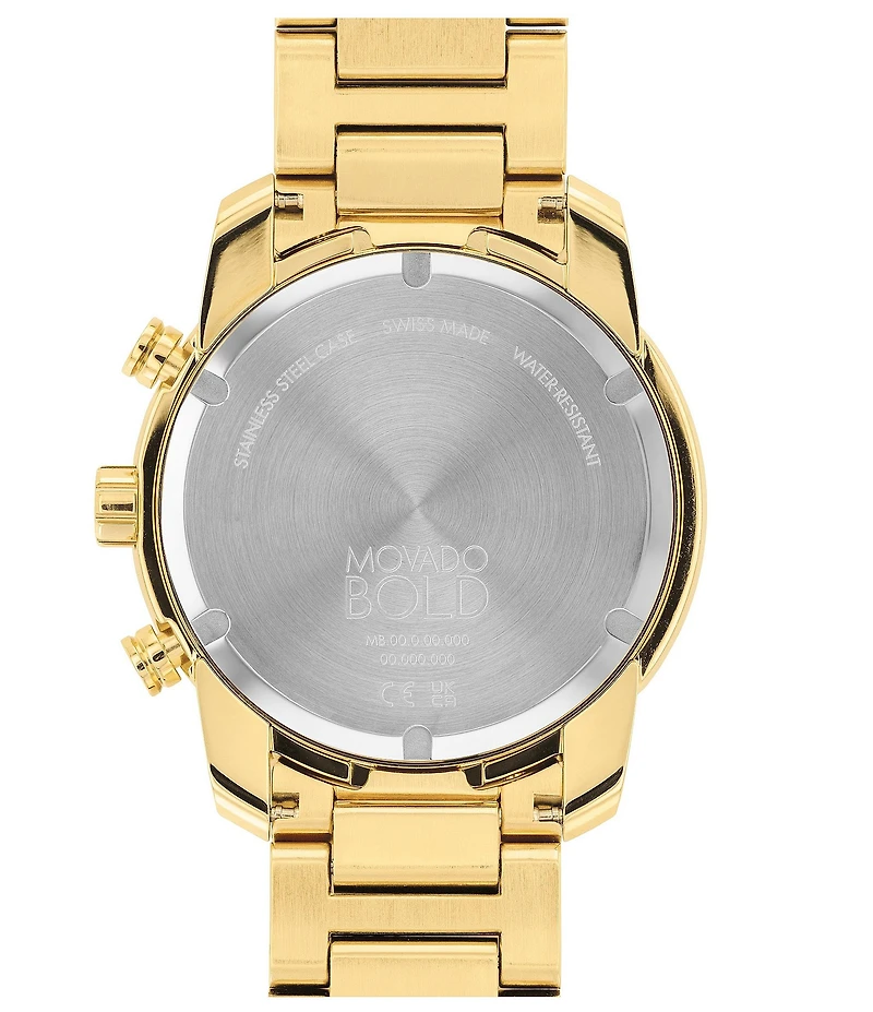 Movado Bold Men's Quartz Chronograph Ionic Plated Gold Stainless Steel Bracelet Watch