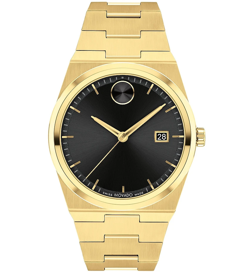 Movado Bold Men's Quest Quartz Mechanical Automatic Gold Tone Stainless Steel Bracelet Watch