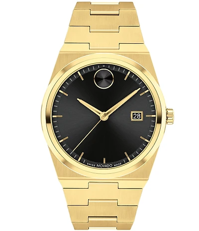 Movado Bold Men's Quest Quartz Mechanical Automatic Gold Tone Stainless Steel Bracelet Watch