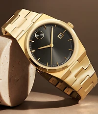 Movado Bold Men's Quest Quartz Mechanical Automatic Gold Tone Stainless Steel Bracelet Watch