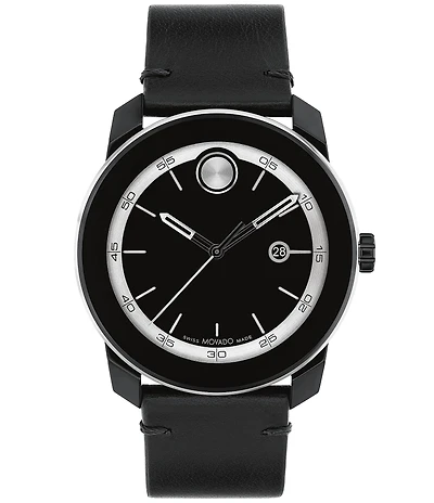 Movado Bold Men's TR90 Quartz Mechanical Automatic Black Leather Strap Watch