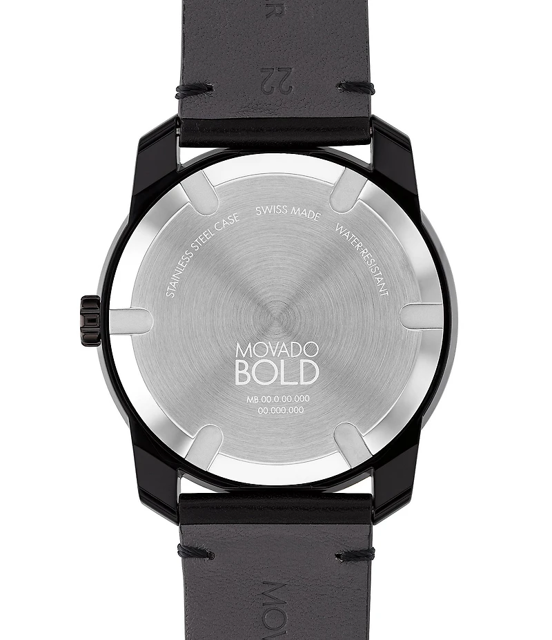 Movado Bold Men's TR90 Quartz Mechanical Automatic Black Leather Strap Watch