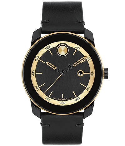 Movado Bold Men's TR90 Quartz Mechanical Automatic Black Leather Strap Watch