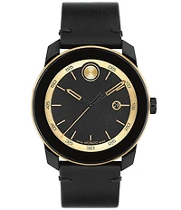 Movado Bold Men's TR90 Quartz Mechanical Automatic Black Leather Strap Watch