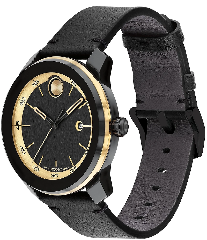 Movado Bold Men's TR90 Quartz Mechanical Automatic Black Leather Strap Watch