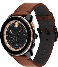 Movado Bold Men's TR90 Quartz Chronograph Cognac Leather Strap Watch