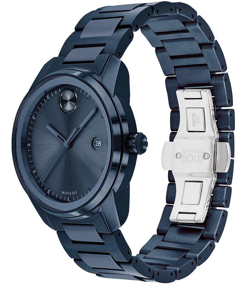 Movado Bold Men's Verso Quartz Analog Blue Ionic Plated Stainless Steel Bracelet Watch