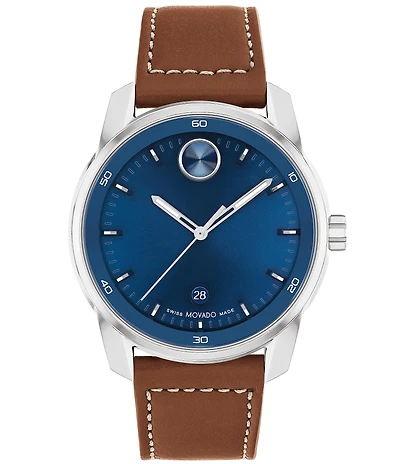 Movado Bold Men's Verso Quartz Analog Cognac Leather Strap Watch