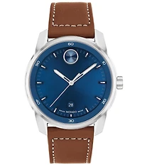 Movado Bold Men's Verso Quartz Analog Cognac Leather Strap Watch