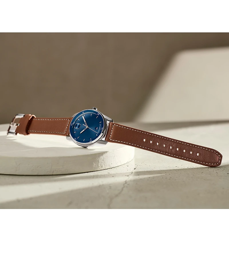 Movado Bold Men's Verso Quartz Analog Cognac Leather Strap Watch