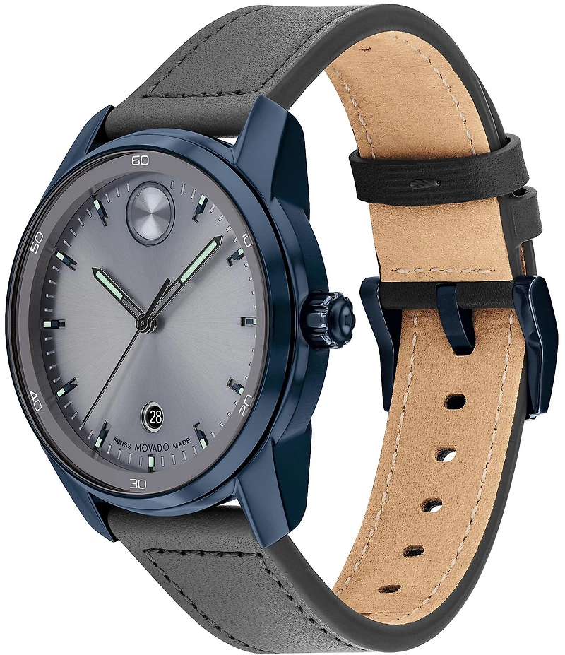 Movado Bold Men's Verso Quartz Analog Grey Leather Strap Watch