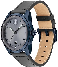 Movado Bold Men's Verso Quartz Analog Grey Leather Strap Watch
