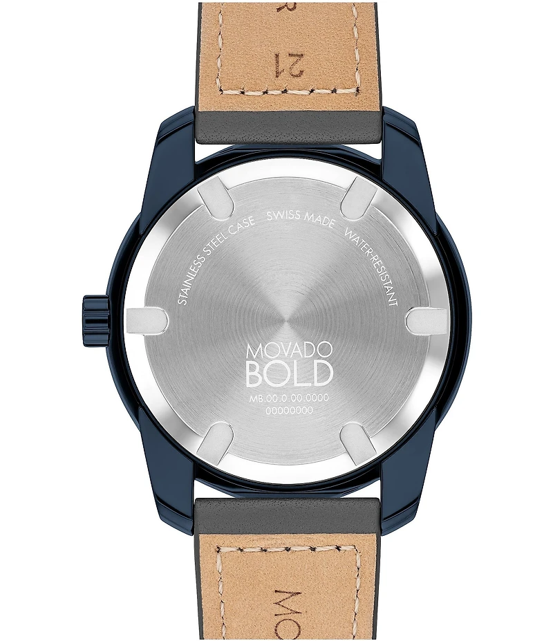 Movado Bold Men's Verso Quartz Analog Grey Leather Strap Watch