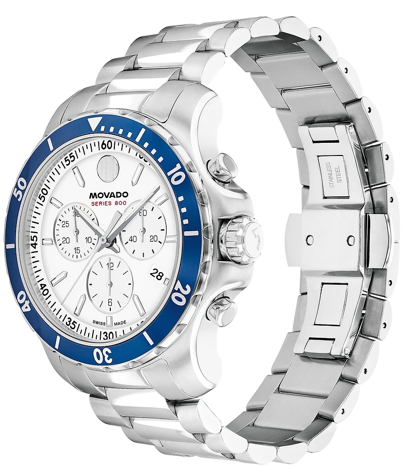 Movado Series 800 Silver-Tone Quartz Chronograph Movement Watch